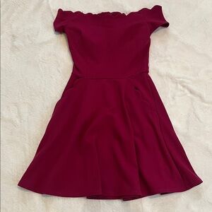 B Darlin Off-Shoulder Wine Mini Dress